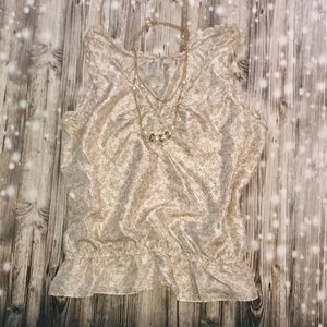 5/$25Old Navy cream &brown silk floral tank size L